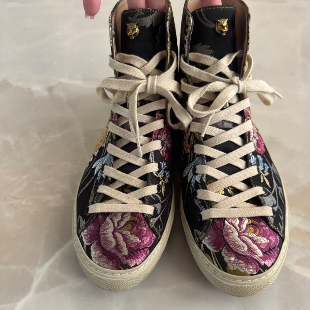 Gucci Blind For Love High Top Lace Up Sneakers Floral Print Size 38 - Picture 5 of 7